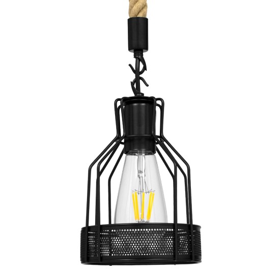 GLOBOSTAR® MASON 00881 Vintage Κρεμαστό Φωτιστικό Οροφής με Ντουί 1 x E27 AC 220-240V IP20 - Μαύρο & Μπεζ - Μ15 x Π15 x Υ24cm