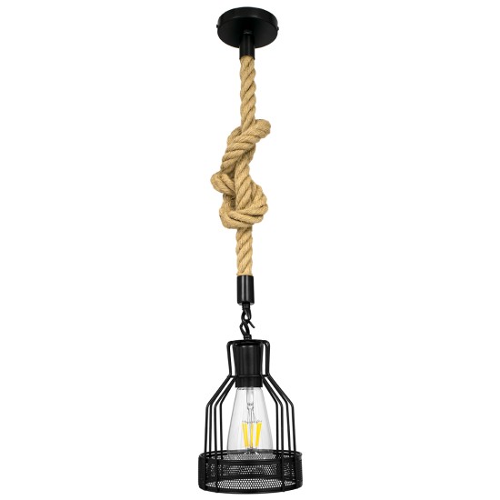 GLOBOSTAR® MASON 00881 Vintage Κρεμαστό Φωτιστικό Οροφής με Ντουί 1 x E27 AC 220-240V IP20 - Μαύρο & Μπεζ - Μ15 x Π15 x Υ24cm