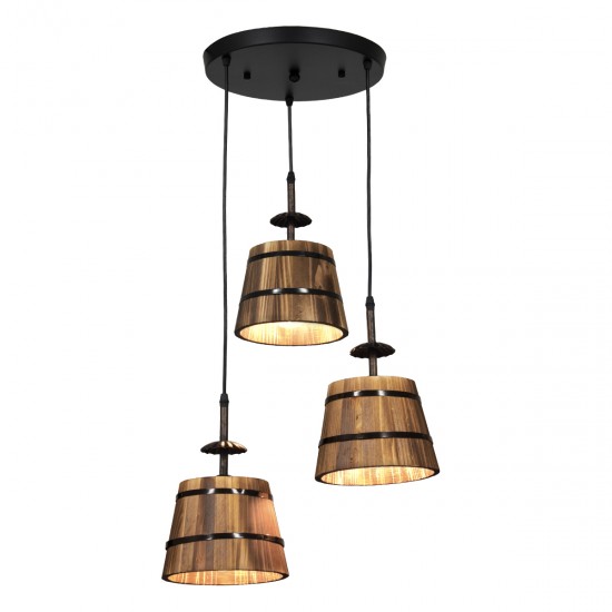 GLOBOSTAR® CEBU 00888 Vintage Κρεμαστό Φωτιστικό Οροφής με Ντουί 3 x E27 AC 220-240V IP20 - Καφέ & Μαύρο - Μ40 x Π40 x Y210cm