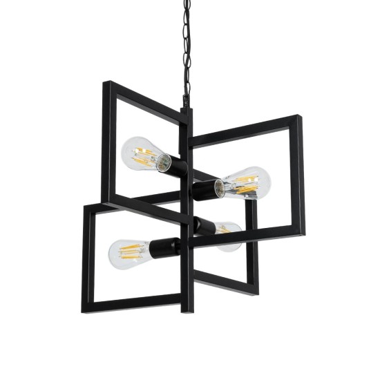 GLOBOSTAR® LOOP 00904 Μοντέρνο Κρεμαστό Φωτιστικό Οροφής με Ντουί 4 x E27 AC 220-240V IP20 - Μαύρο - Μ52 x Π52 x Υ45cm