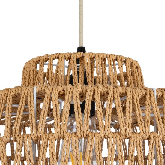 GLOBOSTAR® JENSON 00909 Boho Κρεμαστό Φωτιστικό Οροφής με Ντουί 1 x E27 AC 220-240V IP20 - Μπεζ - Μ33 x Π33 x Υ28cm