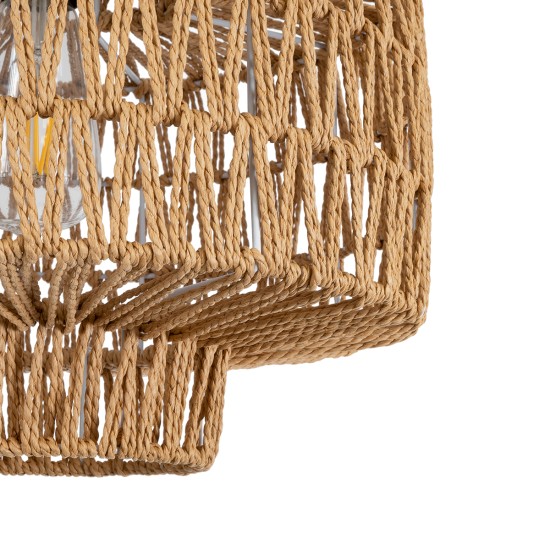 GLOBOSTAR® JENSON 00909 Boho Κρεμαστό Φωτιστικό Οροφής με Ντουί 1 x E27 AC 220-240V IP20 - Μπεζ - Μ33 x Π33 x Υ28cm