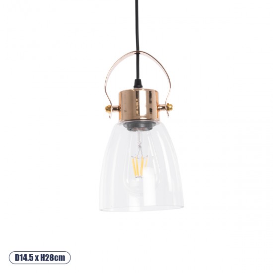 GLOBOSTAR® JAVER 00934 Vintage Κρεμαστό Φωτιστικό Οροφής με Ντουί 1 x E27 AC 220-240V IP20 - Διάφανο & Ροζ Χρυσό - Μ14.5 x Π14.5 x Υ28cm GLOBOSTAR® JAVER 00934 Vintage Κρεμαστό Φωτιστικό Οροφής με Ντουί 1 x E27 AC 220-240V IP20 - Διάφανο & Ροζ Χρυσό - Μ14.5 x Π14.5 x Υ28cm