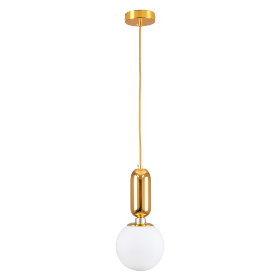 GLOBOSTAR® MAVERICK 00943 Μοντέρνο Κρεμαστό Φωτιστικό Οροφής με Ντουί 1 x E27 AC 220-240V IP20 - Χρυσό & Λευκό - Μ15 x Π15 x Υ33cm
