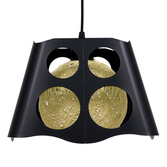 GLOBOSTAR® CARTER 00962 Μοντέρνο Κρεμαστό Φωτιστικό Οροφής με Ντουί 1 x E27 AC 220-240V IP20 - Μαύρο & Μπεζ - Μ28 x Π28 x Υ22cm