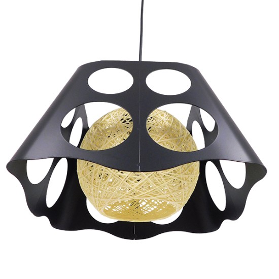 GLOBOSTAR® CARTER 00962 Μοντέρνο Κρεμαστό Φωτιστικό Οροφής με Ντουί 1 x E27 AC 220-240V IP20 - Μαύρο & Μπεζ - Μ28 x Π28 x Υ22cm