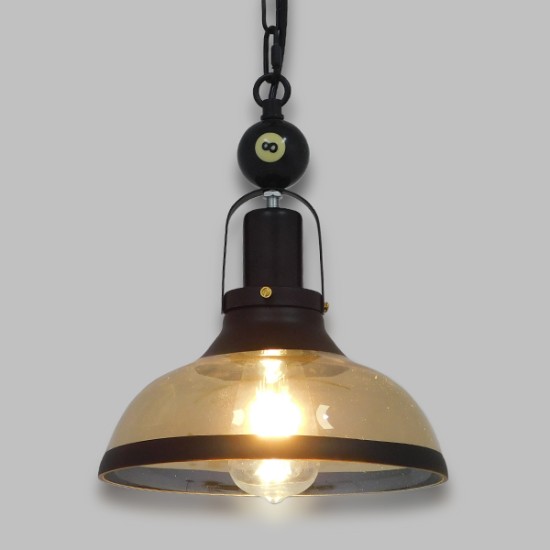 GLOBOSTAR® BILLIARD 00971 Vintage Κρεμαστό Φωτιστικό Οροφής με Ντουί 1 x E27 AC 220-240V IP20 - Mαύρο & Μελί - Μ25 x Π25 x Υ29cm