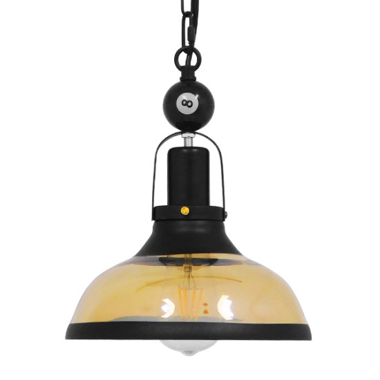 GLOBOSTAR® BILLIARD 00971 Vintage Κρεμαστό Φωτιστικό Οροφής με Ντουί 1 x E27 AC 220-240V IP20 - Mαύρο & Μελί - Μ25 x Π25 x Υ29cm