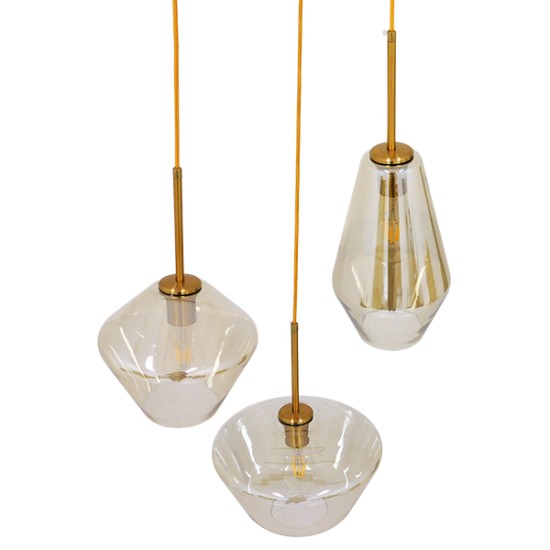GLOBOSTAR® AMARIS 00978 Μοντέρνο Κρεμαστό Φωτιστικό Οροφής με Ντουί 3 x E27 AC 220-240V IP20 - Χρυσό & Μελί - Μ50 x Π50 x Υ30cm