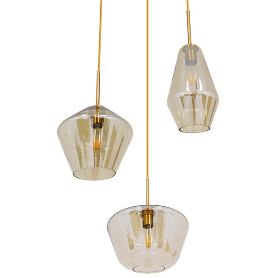 GLOBOSTAR® AMARIS 00978 Μοντέρνο Κρεμαστό Φωτιστικό Οροφής με Ντουί 3 x E27 AC 220-240V IP20 - Χρυσό & Μελί - Μ50 x Π50 x Υ30cm
