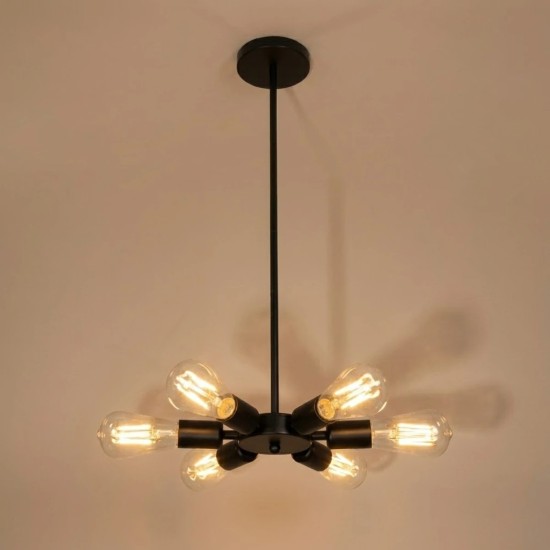 GLOBOSTAR® CONFOR 01036 Μοντέρνο Φωτιστικό Οροφής με Ντουί 6 x E27 AC 220-240V IP20 - Μαύρο - Μ26 x Π26 x Υ4cm