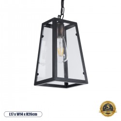 GLOBOSTAR® LIMA 01040 Vintage Κρεμαστό Φωτιστικό Οροφής με Ντουί 1 x E27 AC 220-240V IP20 - Μαύρο & Διάφανο - Μ17 x Π14 x Υ26cm