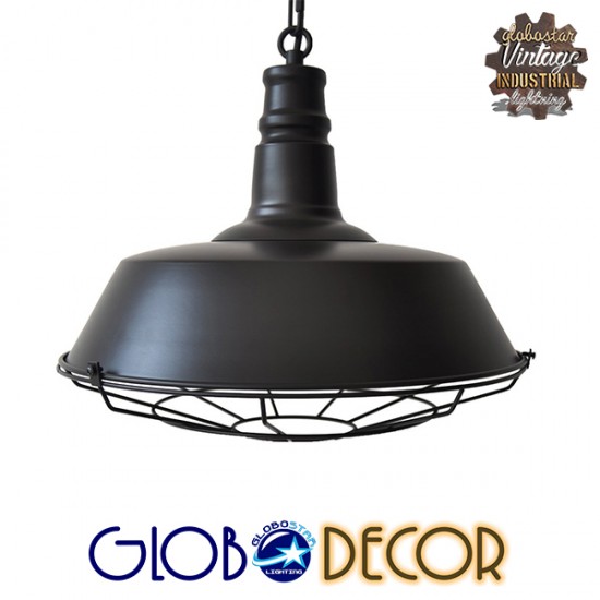 GLOBOSTAR® RAY 01048 Vintage Κρεμαστό Φωτιστικό Οροφής με Ντουί 1 x E27 AC 220-240V IP20 - Μαύρο - Μ46 x Π46 x Υ25cm