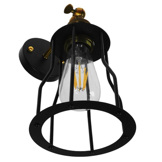 GLOBOSTAR® CATEL 01054 Vintage Φωτιστικό Τοίχου - Απλίκα με Ντουί 1 x E27 AC 220-240V IP20 - Μαύρο & Χρυσό - Μ15 x Π26 x Υ31cm