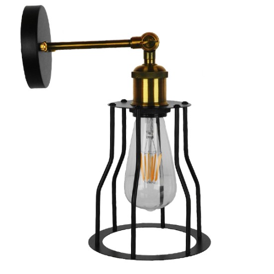 GLOBOSTAR® CATEL 01054 Vintage Φωτιστικό Τοίχου - Απλίκα με Ντουί 1 x E27 AC 220-240V IP20 - Μαύρο & Χρυσό - Μ15 x Π26 x Υ31cm
