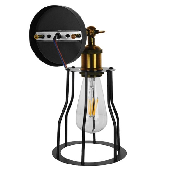GLOBOSTAR® CATEL 01054 Vintage Φωτιστικό Τοίχου - Απλίκα με Ντουί 1 x E27 AC 220-240V IP20 - Μαύρο & Χρυσό - Μ15 x Π26 x Υ31cm