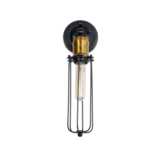 GLOBOSTAR® CATEL 01055 Vintage Φωτιστικό Τοίχου - Απλίκα με Ντουί 1 x E27 AC 220-240V IP20 - Μαύρο & Χρυσό - Μ11 x Π10.5 x Υ36cm