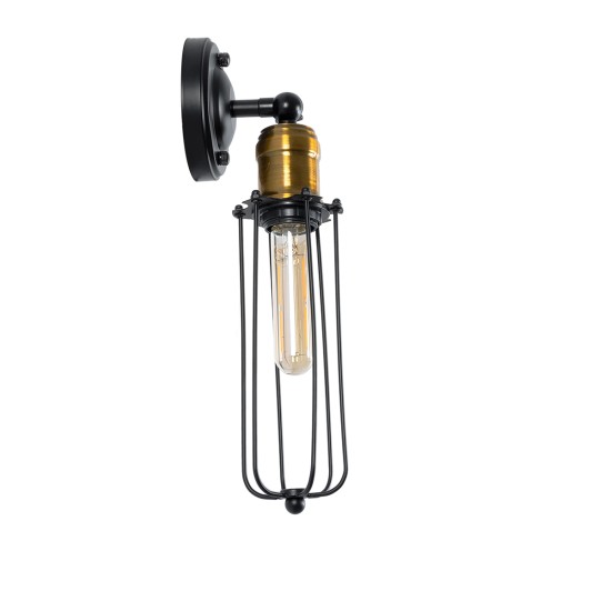GLOBOSTAR® CATEL 01055 Vintage Φωτιστικό Τοίχου - Απλίκα με Ντουί 1 x E27 AC 220-240V IP20 - Μαύρο & Χρυσό - Μ11 x Π10.5 x Υ36cm
