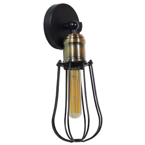 GLOBOSTAR® CATEL 01056 Vintage Φωτιστικό Τοίχου - Απλίκα με Ντουί 1 x E27 AC 220-240V IP20 - Μαύρο & Χρυσό - Μ12 x 15 x Υ32cm