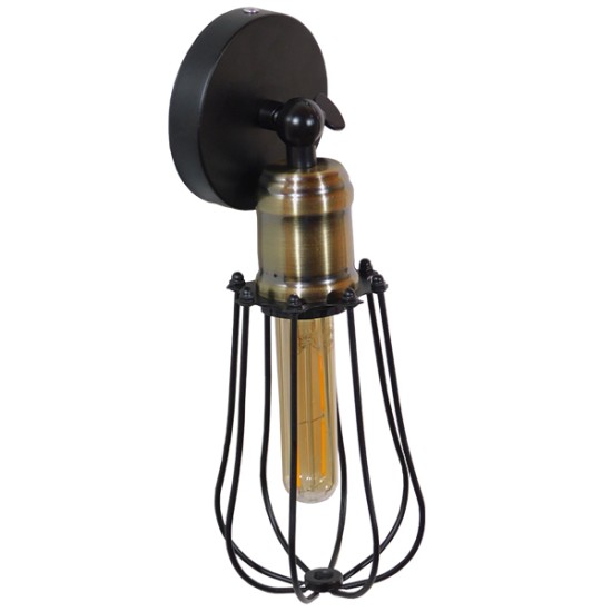 GLOBOSTAR® CATEL 01056 Vintage Φωτιστικό Τοίχου - Απλίκα με Ντουί 1 x E27 AC 220-240V IP20 - Μαύρο & Χρυσό - Μ12 x 15 x Υ32cm