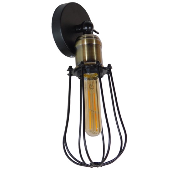 GLOBOSTAR® CATEL 01056 Vintage Φωτιστικό Τοίχου - Απλίκα με Ντουί 1 x E27 AC 220-240V IP20 - Μαύρο & Χρυσό - Μ12 x 15 x Υ32cm