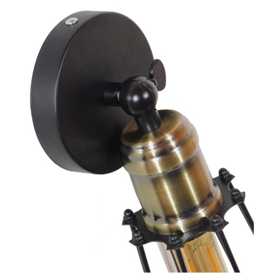 GLOBOSTAR® CATEL 01056 Vintage Φωτιστικό Τοίχου - Απλίκα με Ντουί 1 x E27 AC 220-240V IP20 - Μαύρο & Χρυσό - Μ12 x 15 x Υ32cm