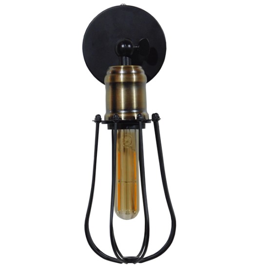 GLOBOSTAR® CATEL 01056 Vintage Φωτιστικό Τοίχου - Απλίκα με Ντουί 1 x E27 AC 220-240V IP20 - Μαύρο & Χρυσό - Μ12 x 15 x Υ32cm