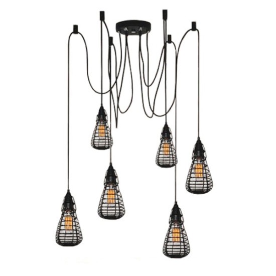 GLOBOSTAR® DROPS 01059 Vintage Κρεμαστό Φωτιστικό Οροφής με Ντουί 6 x E27 AC 220-240V IP20 - Μαύρο - 120cm