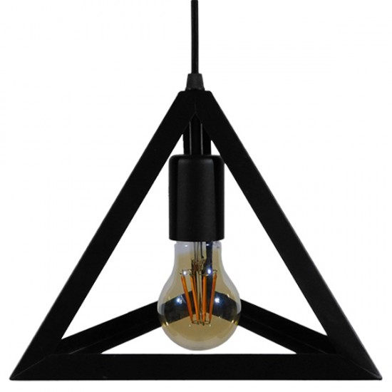 GLOBOSTAR® TRIANGLE 01063 Μοντέρνο Κρεμαστό Φωτιστικό Οροφής με Ντουί 1 x E27 AC 220-240V IP20 - Μαύρο - Μ25 x Π25 x Y21cm