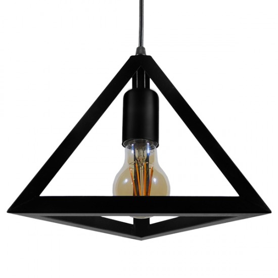 GLOBOSTAR® TRIANGLE 01063 Μοντέρνο Κρεμαστό Φωτιστικό Οροφής με Ντουί 1 x E27 AC 220-240V IP20 - Μαύρο - Μ25 x Π25 x Y21cm