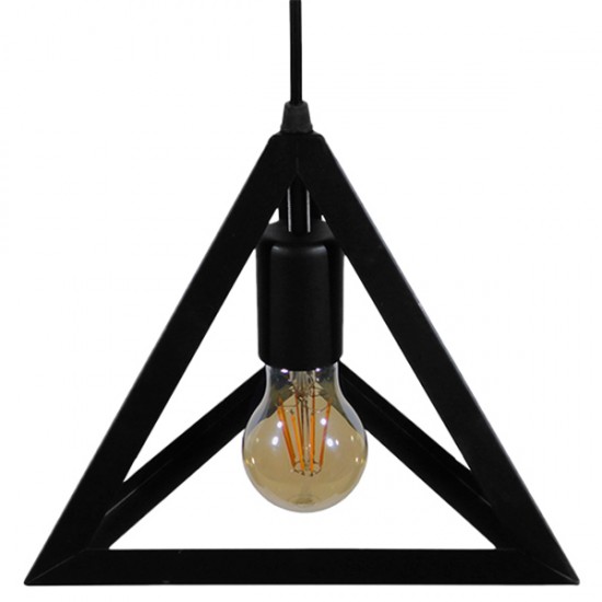 GLOBOSTAR® TRIANGLE 01063 Μοντέρνο Κρεμαστό Φωτιστικό Οροφής με Ντουί 1 x E27 AC 220-240V IP20 - Μαύρο - Μ25 x Π25 x Y21cm