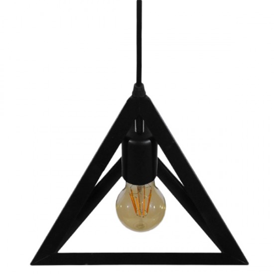 GLOBOSTAR® TRIANGLE 01063 Μοντέρνο Κρεμαστό Φωτιστικό Οροφής με Ντουί 1 x E27 AC 220-240V IP20 - Μαύρο - Μ25 x Π25 x Y21cm