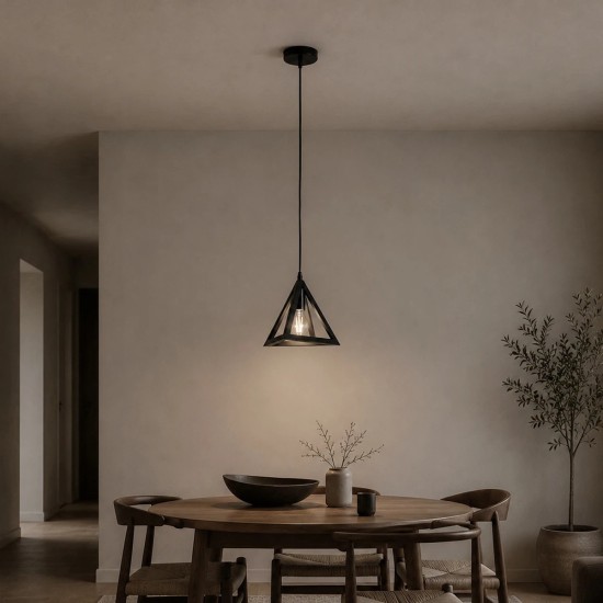 GLOBOSTAR® TRIANGLE 01063 Μοντέρνο Κρεμαστό Φωτιστικό Οροφής με Ντουί 1 x E27 AC 220-240V IP20 - Μαύρο - Μ25 x Π25 x Y21cm