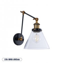 GLOBOSTAR® BINGLEY 01068 Vintage Φωτιστικό Τοίχου - Απλίκα με Ντουί 1 x E27 AC 220-240V IP20 - Διάφανο & Χρυσό - Μ18 x Π40 x Υ43cm