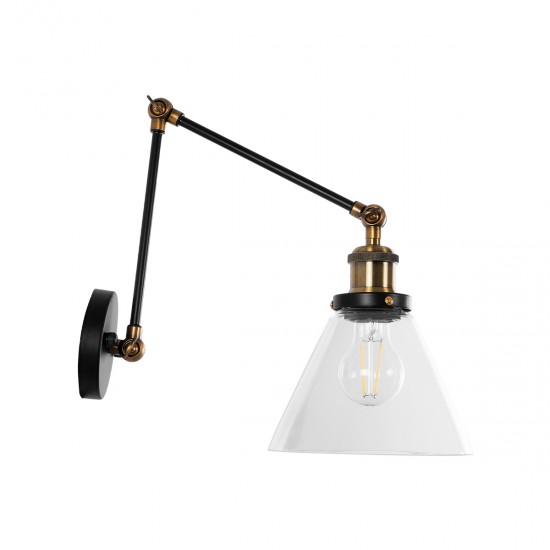 GLOBOSTAR® BINGLEY 01068 Vintage Φωτιστικό Τοίχου - Απλίκα με Ντουί 1 x E27 AC 220-240V IP20 - Διάφανο & Χρυσό - Μ18 x Π40 x Υ43cm