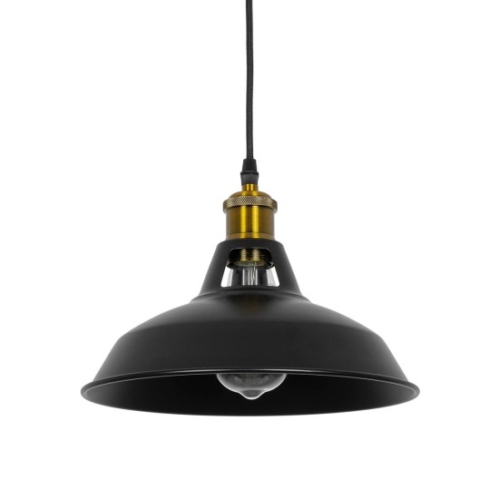 GLOBOSTAR® ANER 01073 Vintage Κρεμαστό Φωτιστικό Οροφής με Ντουί 1 x E27 AC 220-240V IP20 - Μαύρο & Χρυσό - Μ27.5 x Π27.5 x Υ19cm
