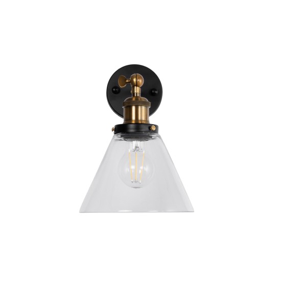 GLOBOSTAR® BINGLEY 01074 Vintage Φωτιστικό Τοίχου - Απλίκα με Ντουί 1 x E27 AC 220-240V IP20 - Διάφανο & Χρυσό - Μ18 x Π28 x Υ25cm