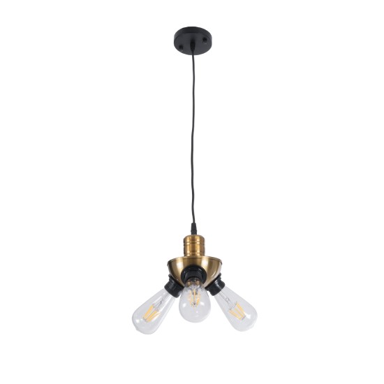GLOBOSTAR® COPPER 01076 Vintage Κρεμαστό Φωτιστικό Οροφής με Ντουί 3 x E27 AC 220-240V IP20 - Χρυσό & Μαύρο - Μ14 x Π14 x Υ13cm