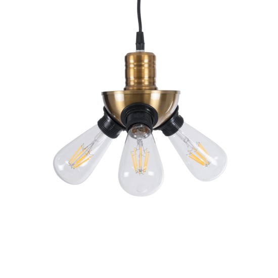 GLOBOSTAR® COPPER 01076 Vintage Κρεμαστό Φωτιστικό Οροφής με Ντουί 3 x E27 AC 220-240V IP20 - Χρυσό & Μαύρο - Μ14 x Π14 x Υ13cm