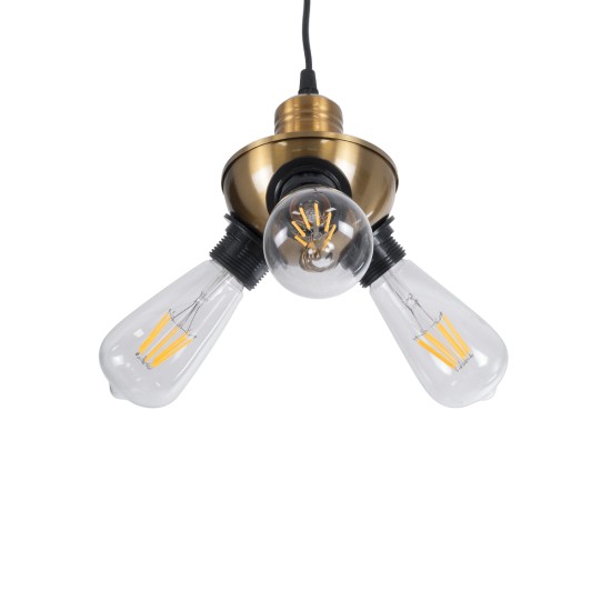 GLOBOSTAR® COPPER 01076 Vintage Κρεμαστό Φωτιστικό Οροφής με Ντουί 3 x E27 AC 220-240V IP20 - Χρυσό & Μαύρο - Μ14 x Π14 x Υ13cm