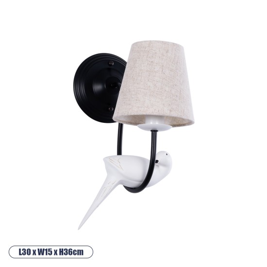 GLOBOSTAR® DOVE 01084 Vintage Φωτιστικό Τοίχου - Απλίκα με Ντουί 1 x E14 AC 220-240V IP20 - Μαύρο & Μπεζ - Μ30 x Π15 x Υ36cm