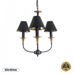 GLOBOSTAR® LIMI 01091 Vintage Κρεμαστό Φωτιστικό Οροφής με Ντουί 3 x E14 AC 220-240V IP20 - Μαύρο & Χρυσό - Μ55 x Π55 x Υ55cm