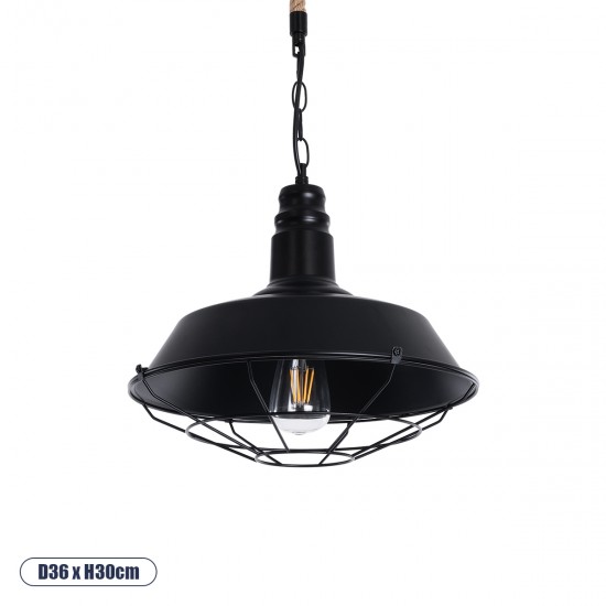 GLOBOSTAR® CRANE 01109 Vintage Κρεμαστό Φωτιστικό Οροφής με Ντουί 1 x E27 AC 220-240V IP20 - Μαύρο & Μπεζ - Μ36 x Π36 x Υ30cm