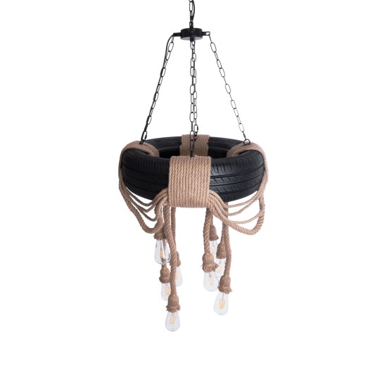 GLOBOSTAR® RUNNER 01116 Vintage Κρεμαστό Φωτιστικό Οροφής με Ντουί 8 x E27 AC 220-240V IP20 - Μαύρο & Μπεζ - Μ60 x Π60 x Υ60cm