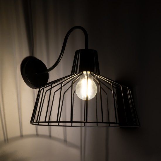 GLOBOSTAR® TRIUMPH 01117 Vintage Φωτιστικό Τοίχου - Απλίκα με Ντουί 1 x E27 AC 220-240V IP20 - Μαύρο - Μ30 x Π36 x Υ30cm