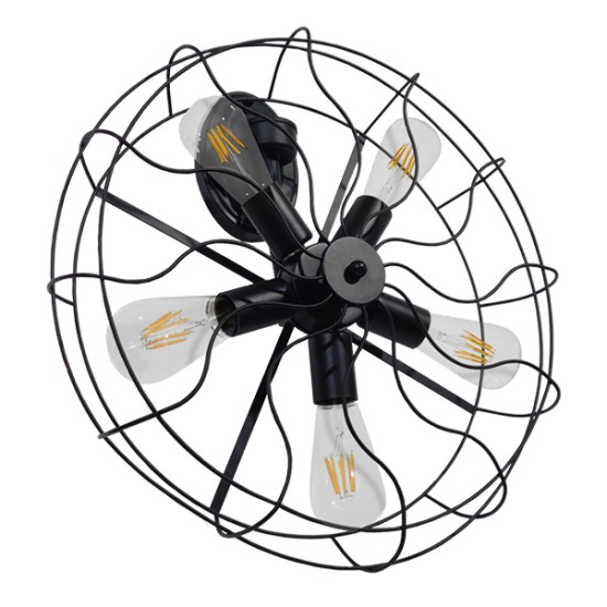 GLOBOSTAR® FAN 01163 Vintage Φωτιστικό Τοίχου - Απλίκα με Ντουί 5 x E27 AC 220-240V IP20 - Μαύρο - Μ22 x Π46 x Υ46cm GLOBOSTAR® FAN 01163 Vintage Φωτιστικό Τοίχου - Απλίκα με Ντουί 5 x E27 AC 220-240V IP20 - Μαύρο - Μ22 x Π46 x Υ46cm