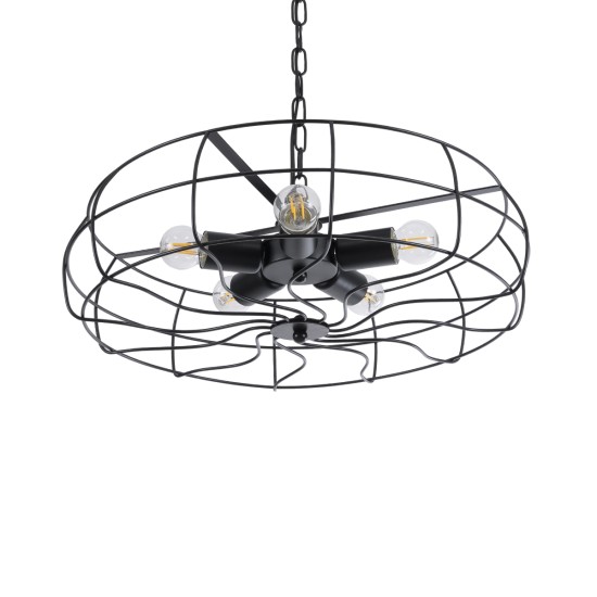 GLOBOSTAR® HELIX 01164 Vintage Κρεμαστό Φωτιστικό Οροφής με Ντουί 5 x E27 AC 220-240V IP20 - Μαύρο - Μ46 x Π46 x Υ13cm