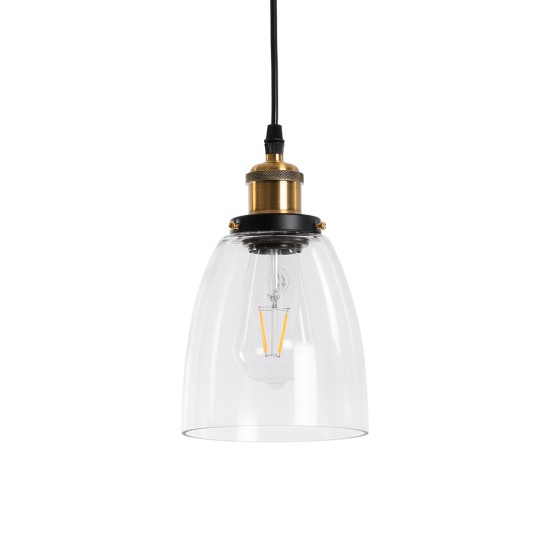 GLOBOSTAR® WICKHAM 01168 Vintage Κρεμαστό Φωτιστικό Οροφής με Ντουί 1 x E27 AC 220-240V IP20 - Χρυσό & Διάφανο - Μ14 x Π14 x Y23cm