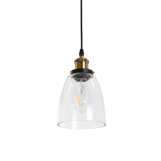 GLOBOSTAR® WICKHAM 01168 Vintage Κρεμαστό Φωτιστικό Οροφής με Ντουί 1 x E27 AC 220-240V IP20 - Χρυσό & Διάφανο - Μ14 x Π14 x Y23cm