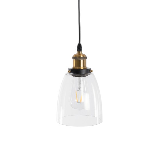 GLOBOSTAR® WICKHAM 01168 Vintage Κρεμαστό Φωτιστικό Οροφής με Ντουί 1 x E27 AC 220-240V IP20 - Χρυσό & Διάφανο - Μ14 x Π14 x Y23cm